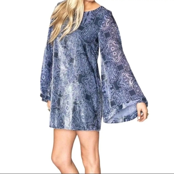 Show Me Your MuMu Velvet Bell Sleeve Boho Hipped Mini Dress SIZE MEDIUM - Picture 1 of 9